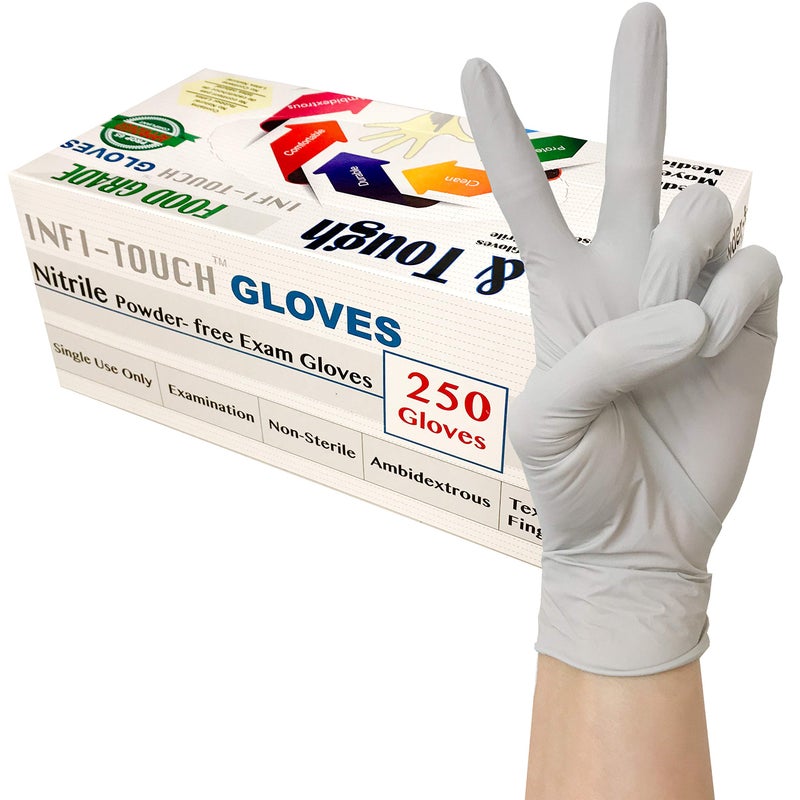 Infi-Touch Disposable Gloves, Food Safe Lite Duty Nitrile Gloves, Lite & Tough, 250 Count, Large - Image 1